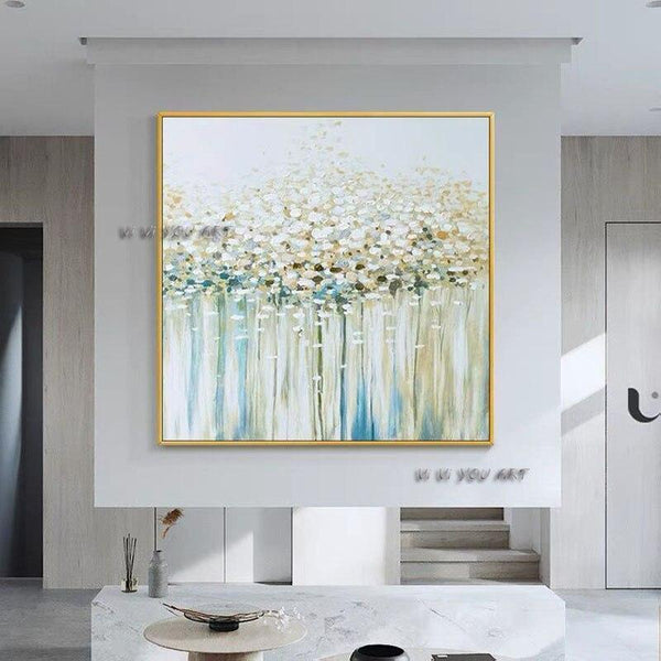 Hand Painted Acrylic heavy texture Modern Abstract Gold Tree Flower Canvas