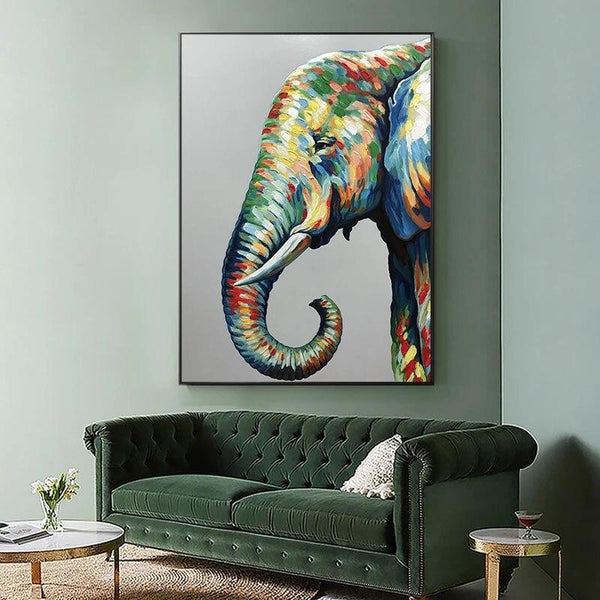 Abstract Hand Painted Watercolor Elephant Wild Animal Canvas Oil Painting