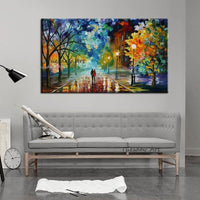 Oil PaintingHand Painted Landscape Street Passerby Palette KnifeNight Street Lamp Abstract Canvas Decoration