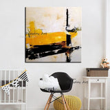 Hand Painted Oil Paintings Modern Yellow Black White Abstract Canvas Art Bedroom Wall