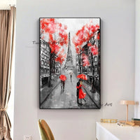 Hand Painted Oil Painting Style Palette Knife Street People Abstract Canvas Impasto