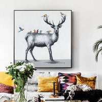 Children Room Hand Painted Decor Cartoon Deer Wall Canvas Oil Painting Modern Animal Painting