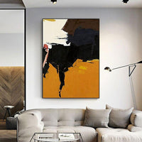 Hand Painted Simple Oil Painting Black White Yellow Abstract Canvas s