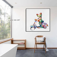 Hand Painted On Canvas Cartoon Motorcycle Frog Modern