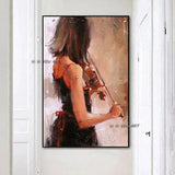 High Quality Hand Painted Canvas Art Girl Play Violin Oil Painting Modern home