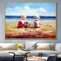 Hand Painted European Style Oil Painting Kid On Beach Canvas Beach Views