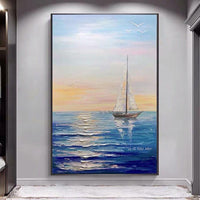 Hand Painted Canvas Mural Blue Ocean Wave Home Wall Decoration Abstract Painting Art Decoratio