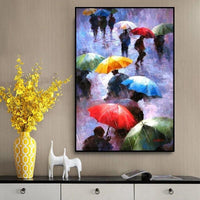 Abstract Hand Painted Oil Painting on Canvas Walking In The Rain Modern