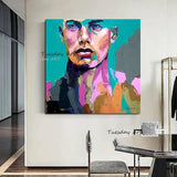 High Skill Hand Painted Abstract Knife Palette Face Oil Painting on Canvas Hand Painted Wall Artwork Man Blue Face Crafts