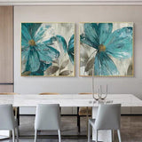 Hand Painted Abstract Blue Flowers Minimalist Modern Decorative