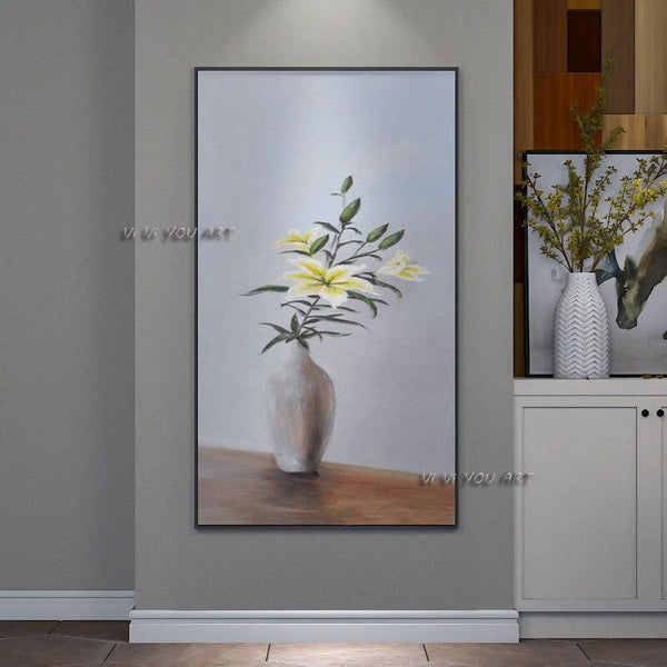 Hand Painted Modern Flowers Minimalist Abstract Wall Art On Canvas For Office Decorations