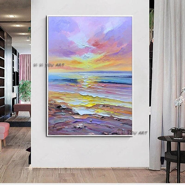 Hand Painted Landscape Abstract Colorful Hand Painted Ocean Blue Purple Wave Seascape Modern Art