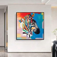 Artist Hand Painted High Quality Pop Fine Art Zebra on Canvas Funny Colorful Animal Zebra for Wall Art