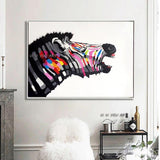 Top Artist Hand Painted High Quality Funny Animal on Canvas Hand Painted Colorful Zebra