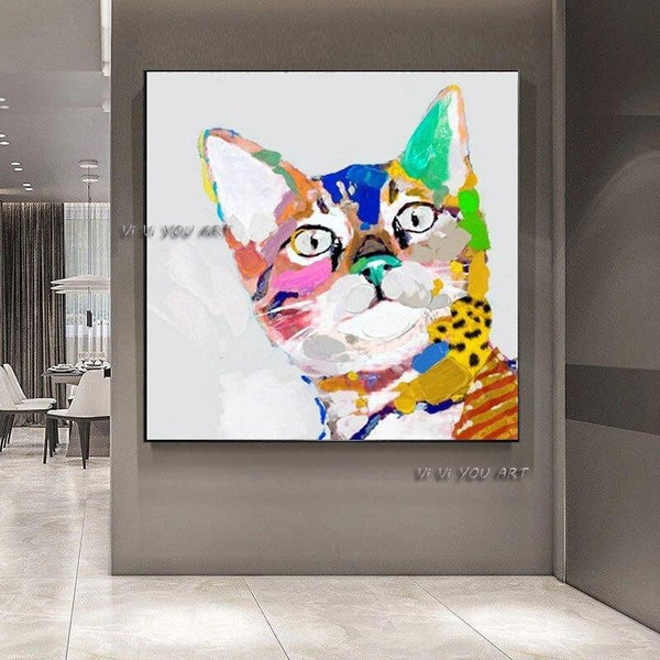 Arrive Animal Colorful Cute Cat Hand Painted On Canvas