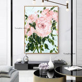 Abstract Hand Painted Palette Knife Pink Flowers Oil Painting Modern Decor Piece Floral As