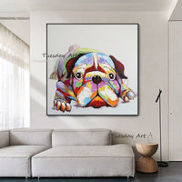 Hand Painted Art Animal Oil Painting Modern Puppy Abstract Canvas Colorfuls Children's Room