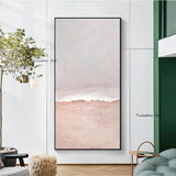 Hand Painted Pink Seascape Oil Painting On Canvas Mural Home Office Hand Painted Abstract