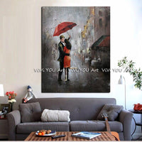 Hand Painted Lover Rain Street Lamp Landscape On Canvas Wall pcitures