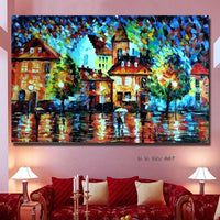 Palette Knife thick oil street build oil painting Hand Painted modern oil painting on canvas wall art pictures for