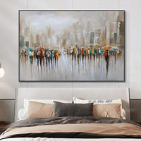 Hand Painted Abstract Wall Art Raining Landscape Minimalist Modern On Canvas Decorative