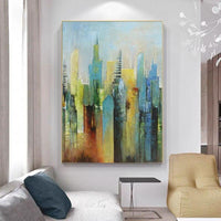 Hand Painted city view Abstract Modern Oil Painting On Canvas Wall Art greens