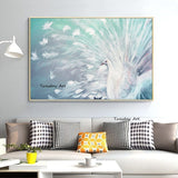 Hand Painted Oil Painting White Peacock Animal Abstract on Canvas Modern Decor