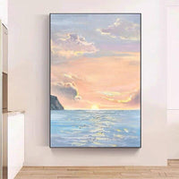 Hand Painted Oil Painting Modern Abstract Art Sea Sunrise Seagull Canvas Painting Mural As