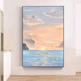 Hand Painted Oil Painting Modern Abstract Art Sea Sunrise Seagull Canvas Painting Mural As