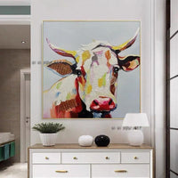 Hand Painted Abstract Colorful Cattle Minimalist Modern Wall Art Decorative