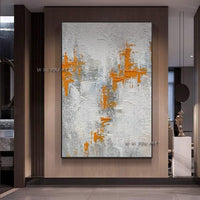 Hand Painted Abstract Orange and White Minimalist Modern On Canvas Decorative For Living