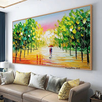 Hand Painted Oil Painting On Canvas Knife Landscape Tree People Palette 3D Modern Abstract Wall Art