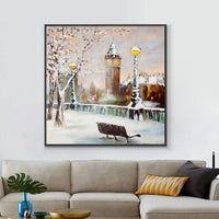 Hand Painted Abstract Landscape Painting Building Trees Streetlight Oil Painting On Canvas Hand Painted