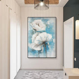 New Home Wall Flower Canvas Art Hand Painted Abstract Blue Flower Oil Painting Wall Art Modern