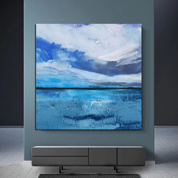 Hand-Painted Hand Painted Oil Painting Modern Simple Blue Landscape Abstracts Home