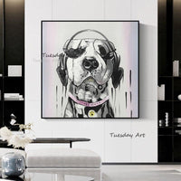 Hand Painted Oil Panitngs Modern Cool Animal Dog Abstract Canvas Painting Hand Painted Children's Room Decor