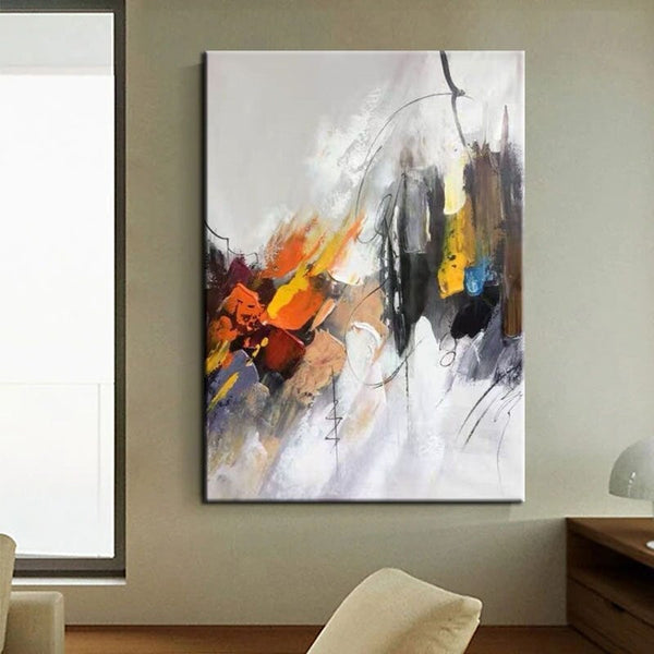 Hand Painted Modern Oil Painting Impression Line Color Block Abstract Wall Art Canvas