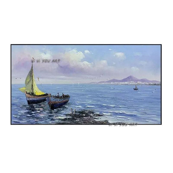 Hand Painted Abstract Sailboat Seascape Minimalist Modern On Canvas Decorative