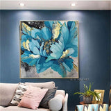 Hand Painted Blue Flowers Gold Foil Noble Decorative Modern Canvas Painting Wall Art