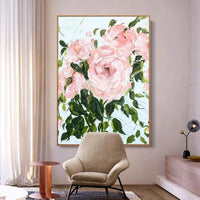 Abstract Hand Painted Palette Knife Pink Flowers Oil Painting Modern Decor Piece Floral As