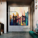 Hand Painted Abstract City View Oil Painting Modern Canvas Painting Hand Painted Abstract Wall