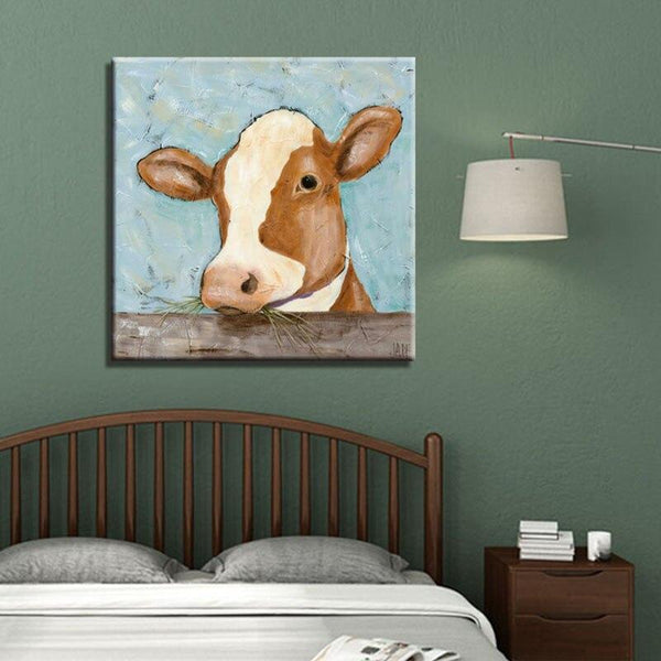 Hand Painted Professional Modern Abstract Cow Oil Painting On Canvas Funny Cow Decorative Painting