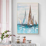 handmade Abstract Gold Foil sailboats Landscape Oil Painting on canvas Painting