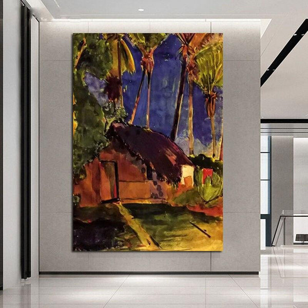 Hand Painted Oil Painting Paul Gauguin Hut under the Palm Tree Abstract Classic Retro Room Decor