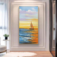 Hand Painted Sunset Seascape Oil Painting Modern Minimalist Decorative Painting Hotel Smooth As