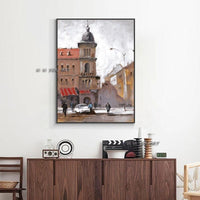 Hand Painted Brown Building Painting On Canvas Modern Wall Art Painting Without