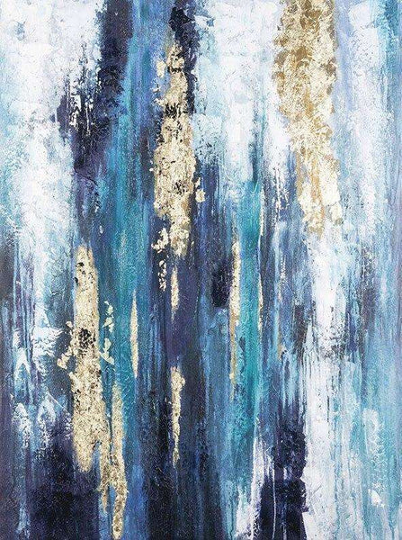 Abstract Blue Painting Wth Gold Foil Hand Painted Oil Painting On Canvas Handmade Modern Wall Art Pictures For Home Decor