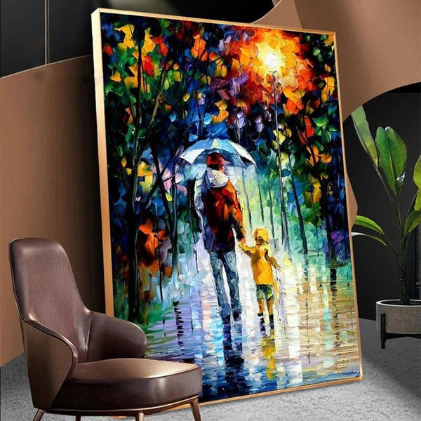 Father and Son Modern Hand Painted Abstract Graffiti Canvas Art Oil Painting on Thes