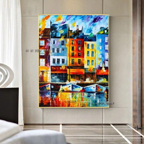 Hand Painted Venice Landscape Abstract Knife Painting Modern Canvas Painting