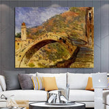 Hand Painted Famous Claude Monet Dolceacqua Bridge 1884 Art Landscape Oil Paintings